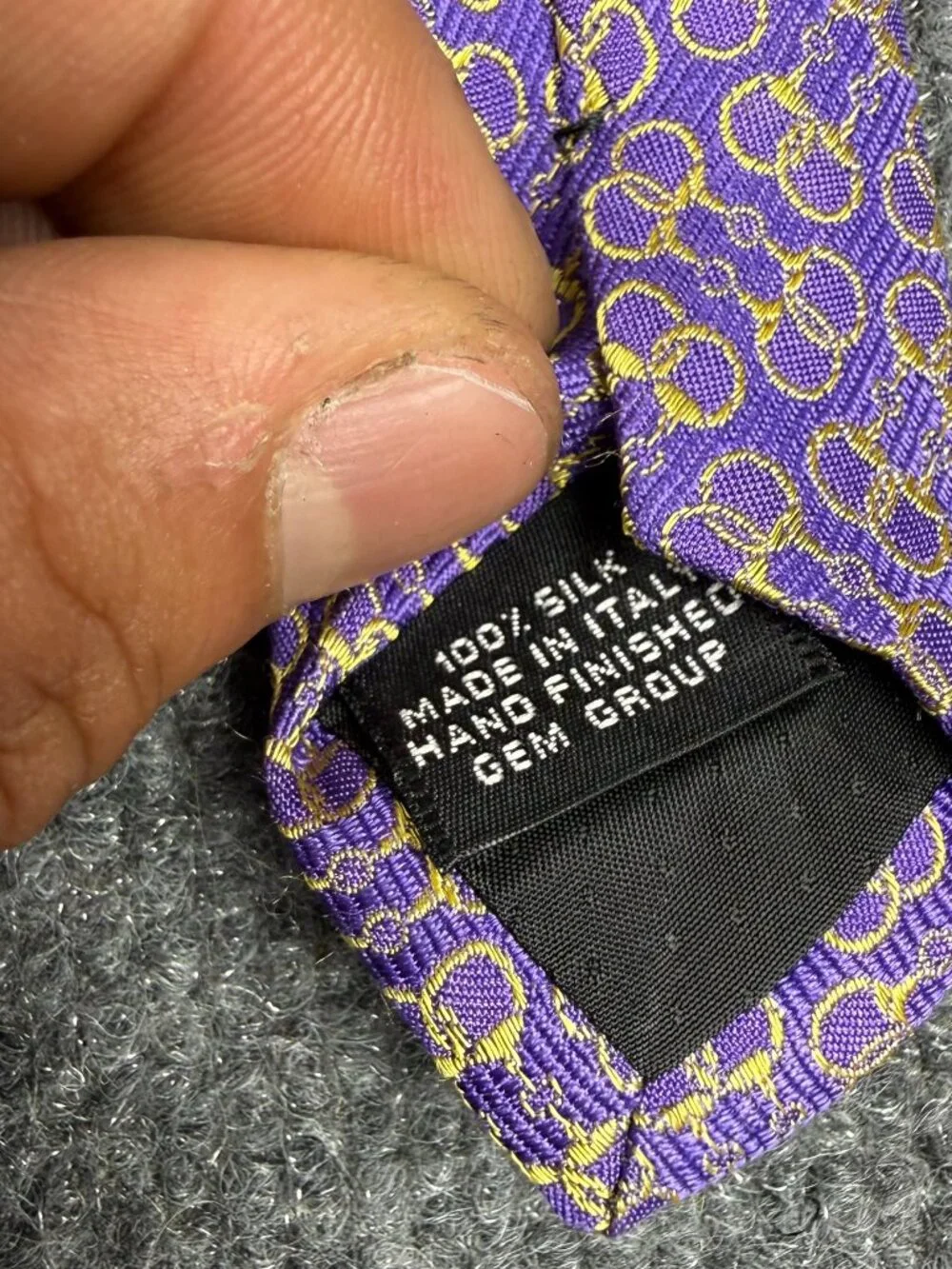 VINTAGE Paolo Designed by Paolo Gucci Purple Gold Geometric Silk Neck tie Italy